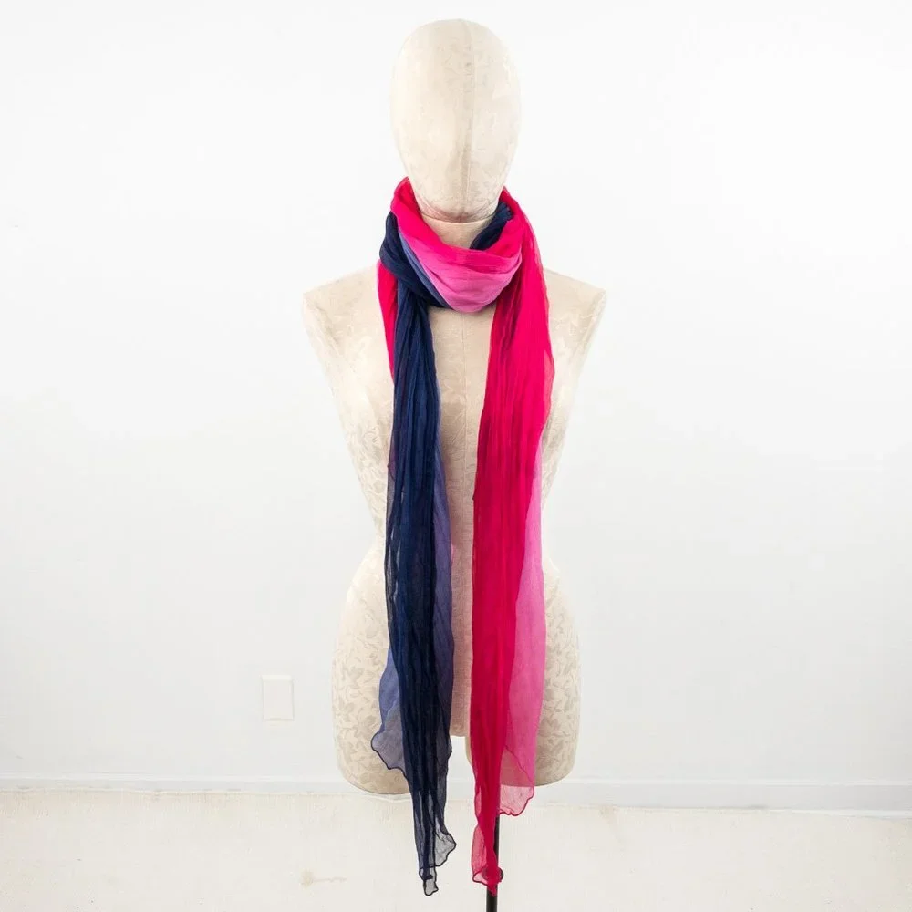 Vintage Silk Tie Dye Ombre Print Sheer Scarf Pink